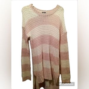 Rue 21 Light Pink & White Striped Long Crewneck Sweater